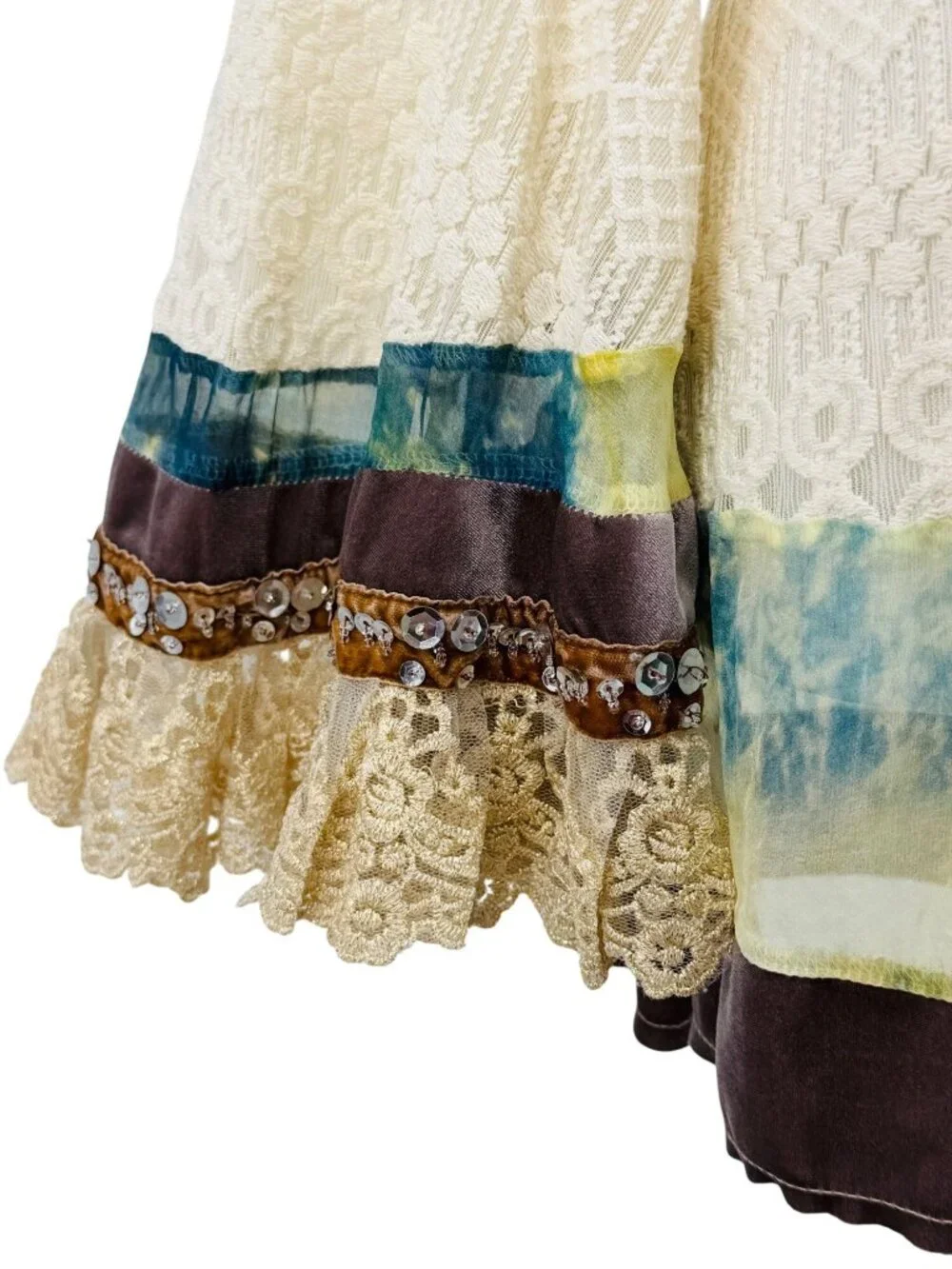 RARE Free People Embellished Bell Sleeve Lace Tunic Mini Dress S/M | Boho Indie